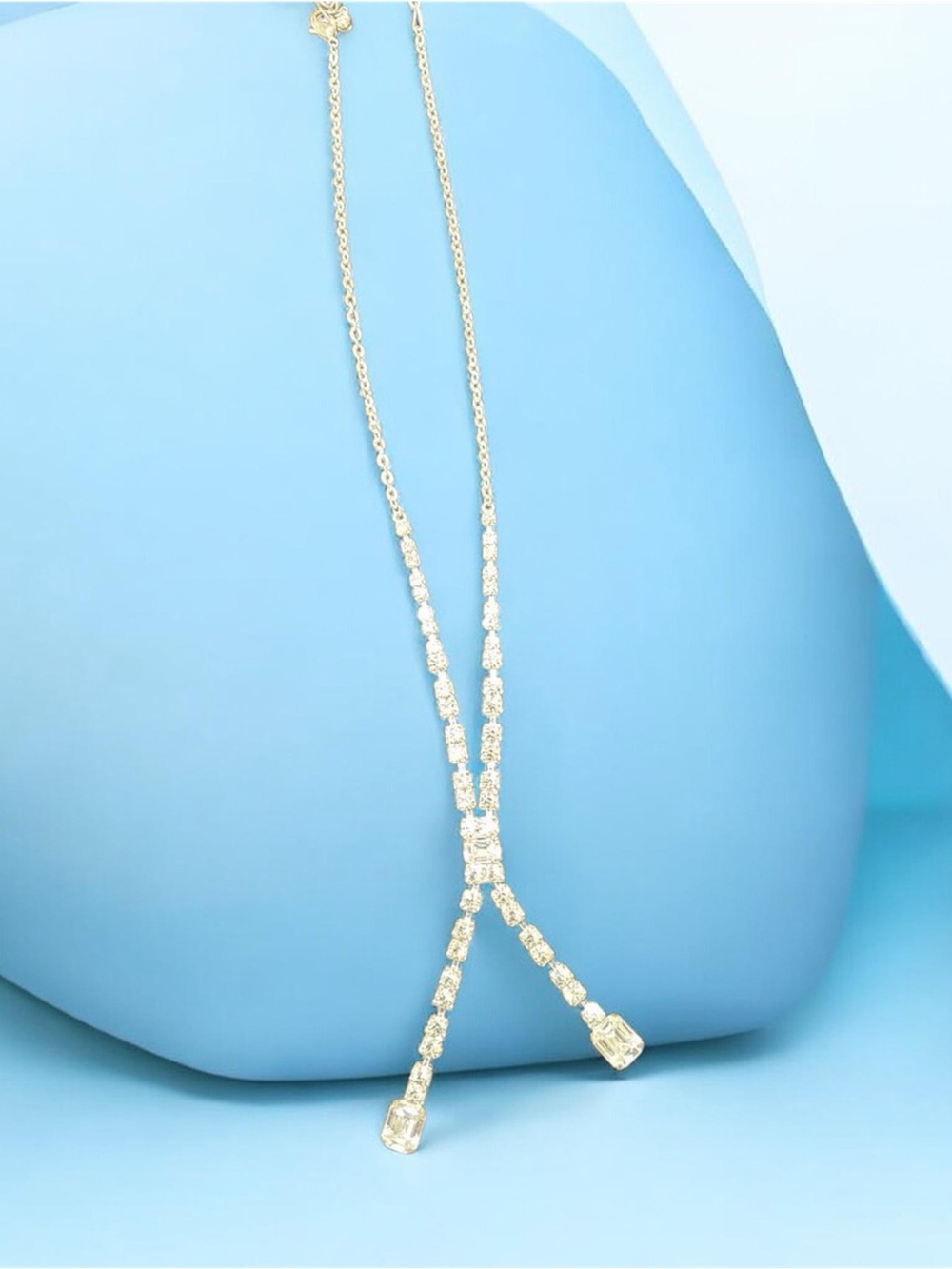 Vintage Y-Drop Tennis Necklace 18”-16 grams-CZ Stones-White Metal/Silver Tone